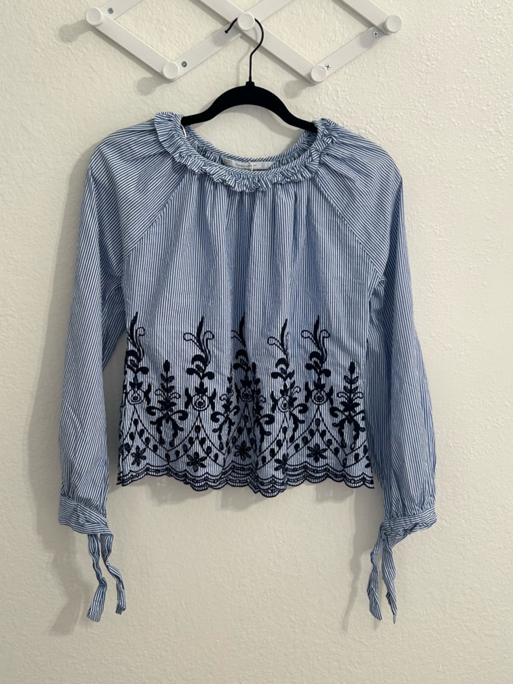 Zara Trafaluc Striped Embroidered Blouse XS